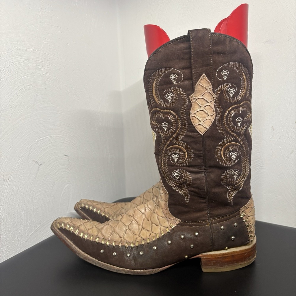 White Diamonds Men's Oso 10-136 Cowboy Boots Size 8 Brown Western Leather‎